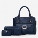 Textured Buckle Front Three Pieces Handbags Set – Dark Blue