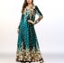 Shiny Velvet Boho Prints Loose Muslim Dress – Green